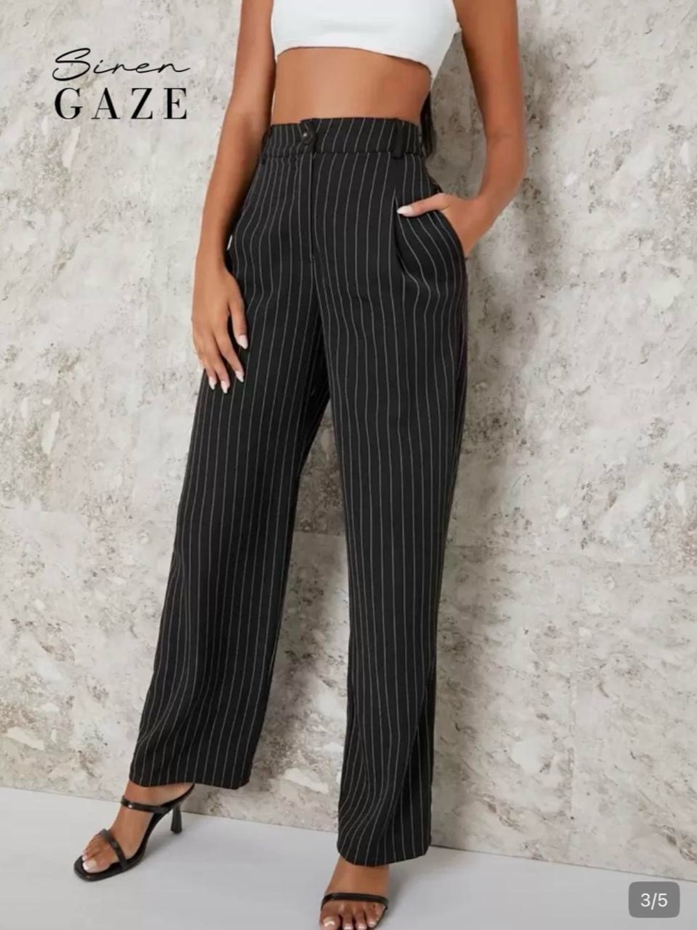 SHEIN Black Pinstripe High-Rise Wide-Leg Pants